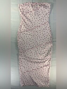 SHEIN Light Pink Strapless Floral Midi Dress